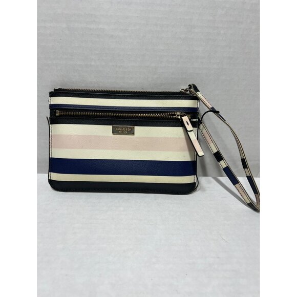 Kate Spade Tinie Laurel Way Cruise stripe pink blue wallet wristlet - Picture 1 of 7